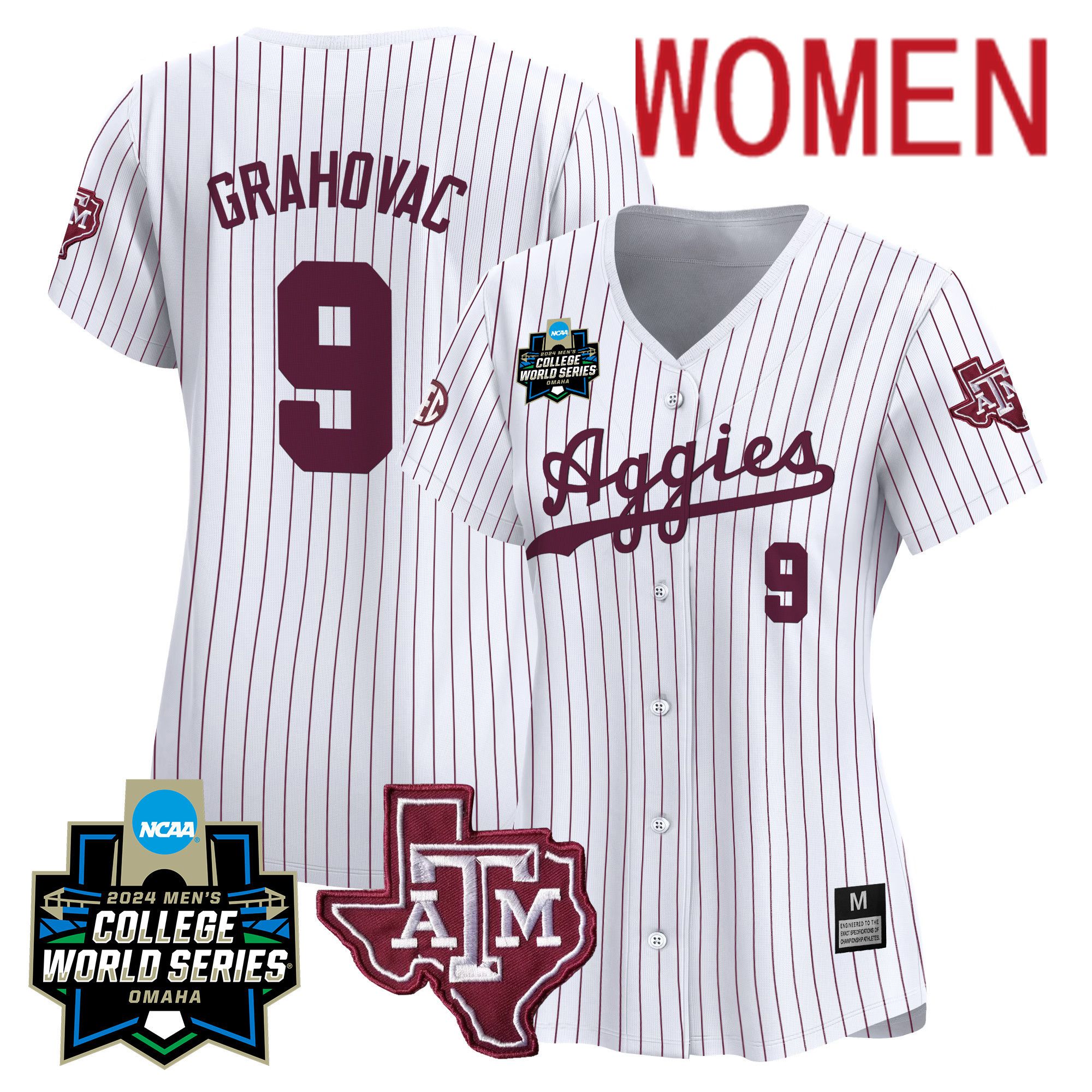 Women Texas A&M Aggies #9 Grahovac White Stripe 2024 College World Series Vapor Premier Limited NCAA Jersey